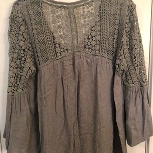 BOHO top with crochet, Moss green